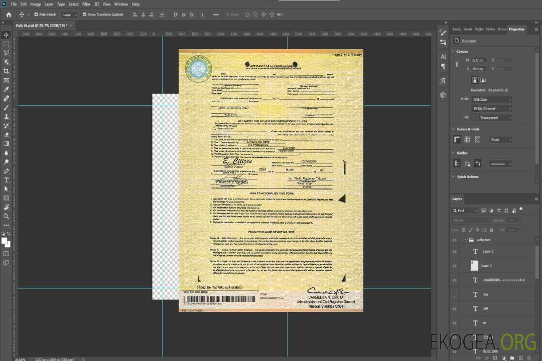 Modèle d'acte de naissance des Philippines au format PSD template Modèle d'acte de naissance des Philippines au format PSD template